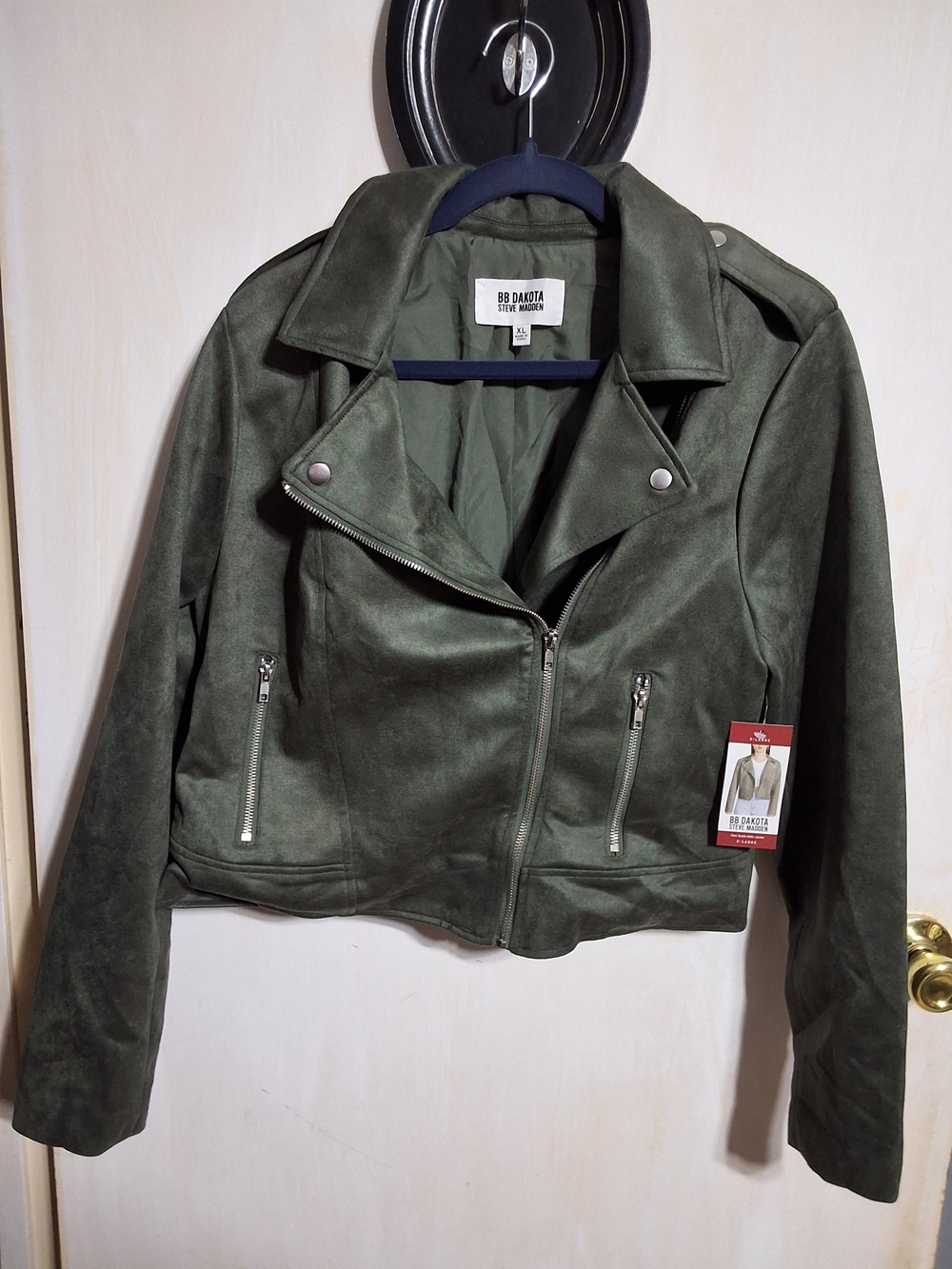 BB Dakota Olive Green Suede Moto Jacket
